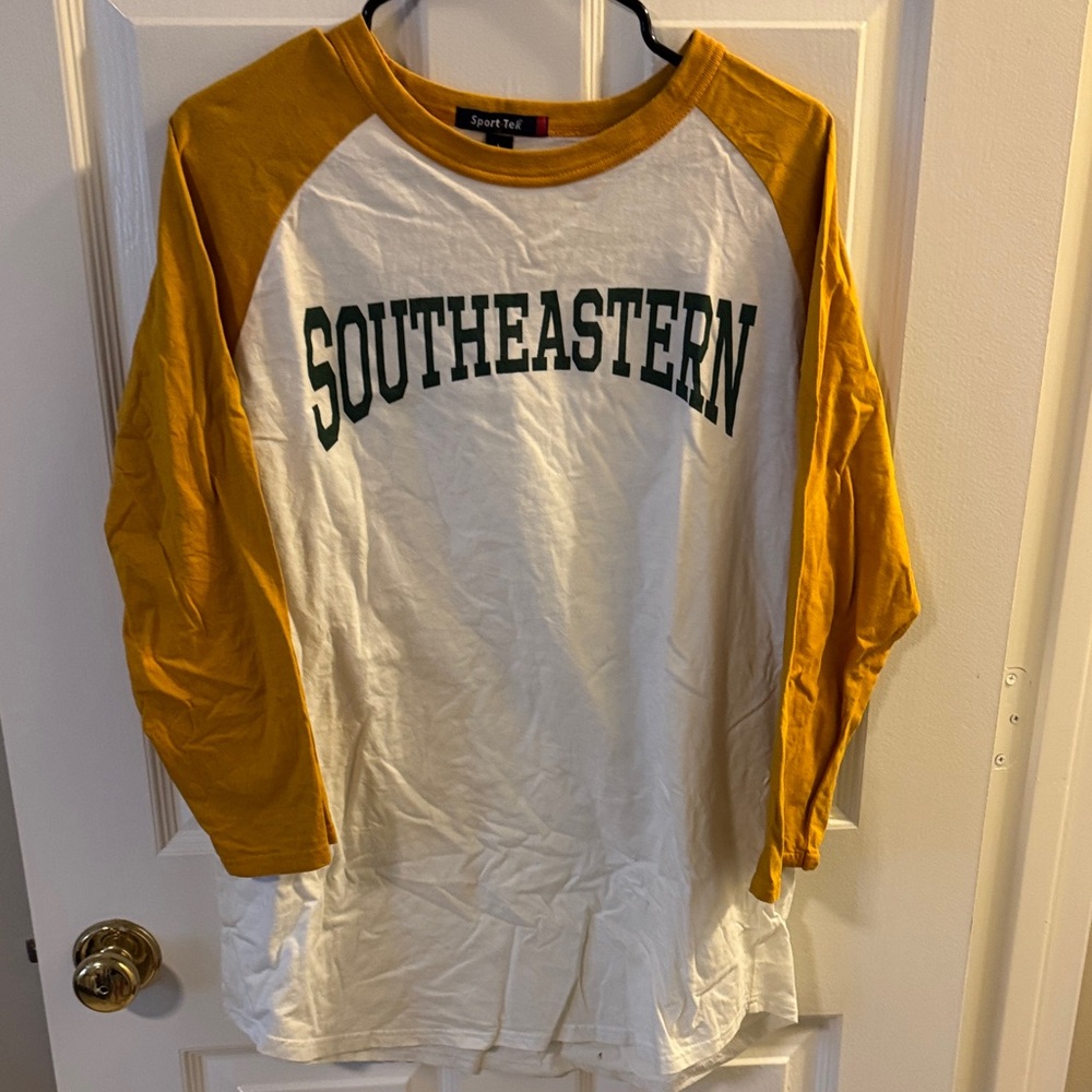 Sport-Tek White and Mustard Raglan Long Sleeve Tee - SOUTHEASTERN